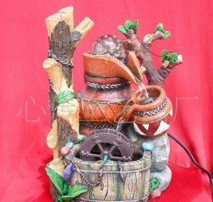 供应厂家低价提供树脂流水水车喷泉（带水泵和玻璃球）- 工艺扇风格礼品